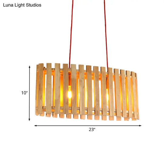 Stylish Bamboo Linear Island Lighting - Oval Shade Wood Pendant Lamp For Dining Table