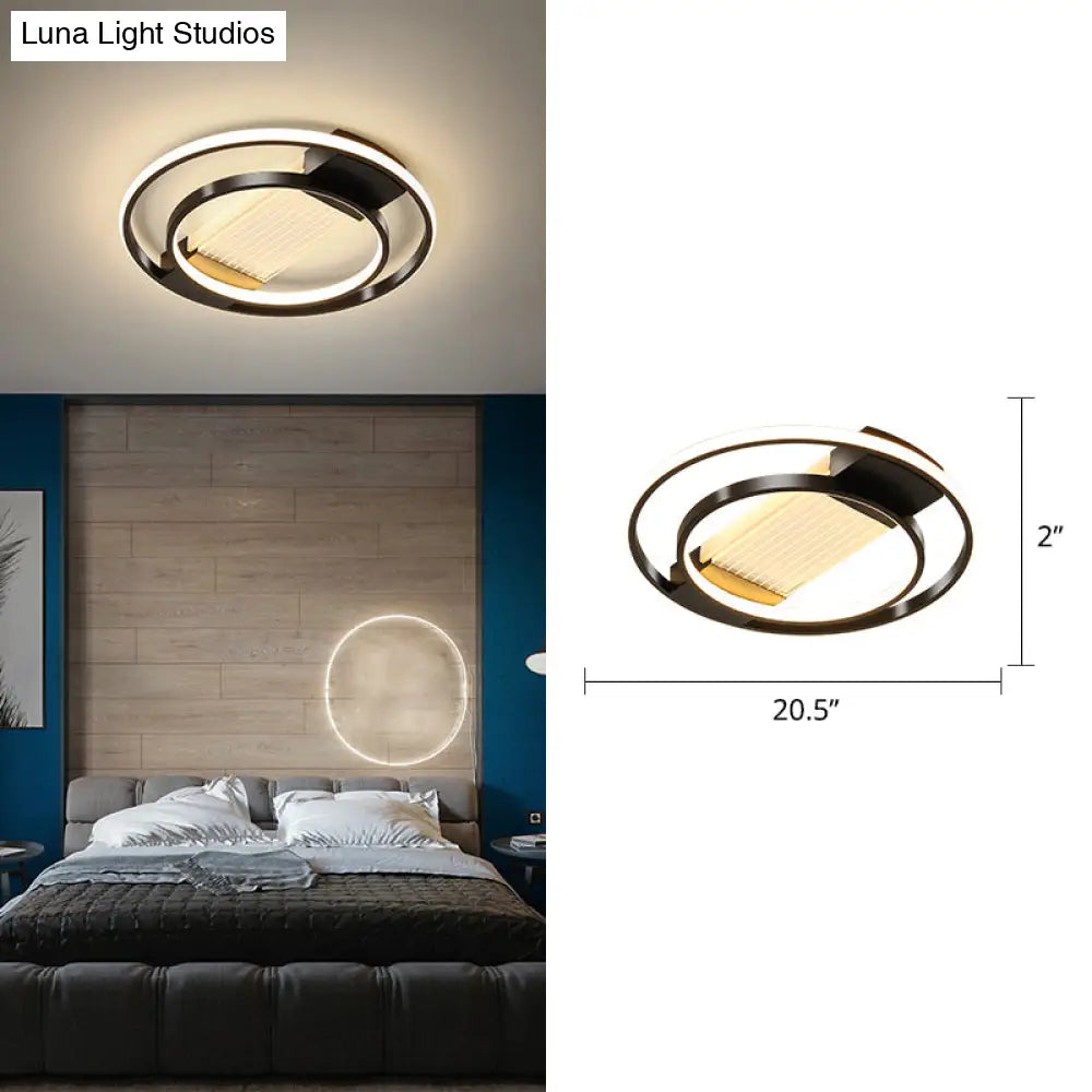 Stylish Bedroom Glow: Black Metallic Led Flush Mount Ceiling Light With A Simple Halo Design / 20.5