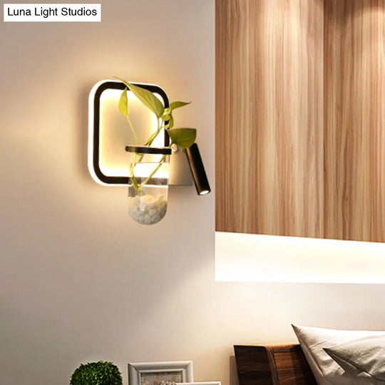 Stylish Bedroom Sconce Light With Clear Glass Led In Warm/White - Industrial Black Wall Lighting