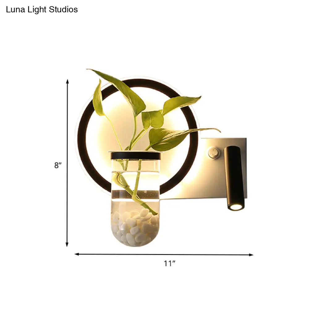 Stylish Bedroom Sconce Light With Clear Glass Led In Warm/White - Industrial Black Wall Lighting