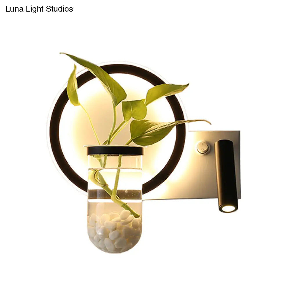 Stylish Bedroom Sconce Light With Clear Glass Led In Warm/White - Industrial Black Wall Lighting