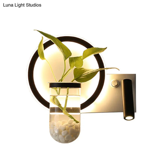 Stylish Bedroom Sconce Light With Clear Glass Led In Warm/White - Industrial Black Wall Lighting