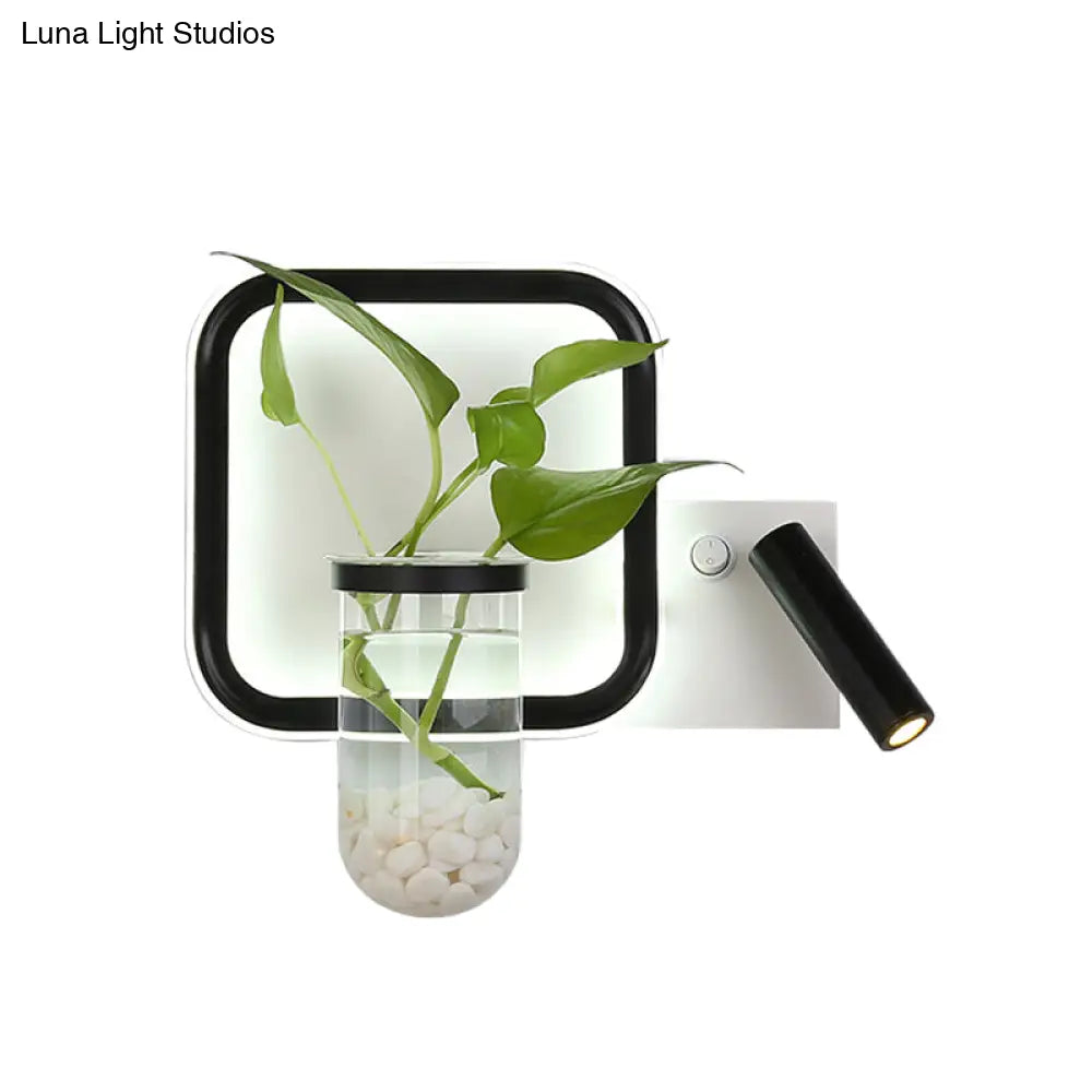 Stylish Bedroom Sconce Light With Clear Glass Led In Warm/White - Industrial Black Wall Lighting