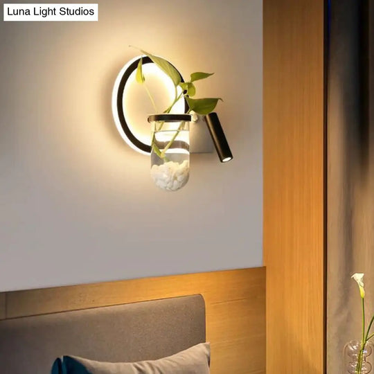 Stylish Bedroom Sconce Light With Clear Glass Led In Warm/White - Industrial Black Wall Lighting