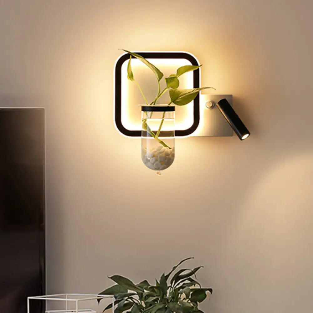 Stylish Bedroom Sconce Light With Clear Glass Led In Warm/White - Industrial Black Wall Lighting /