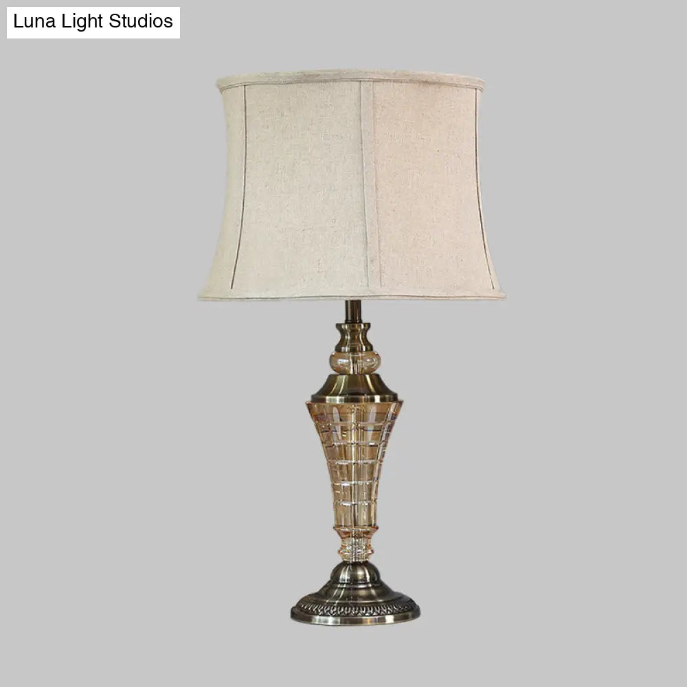 Stylish Beige Bedroom Table Lamp - Rustic Night Light With Tapered Fabric Shade