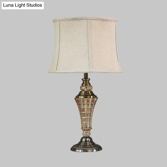 Stylish Beige Bedroom Table Lamp - Rustic Night Light With Tapered Fabric Shade