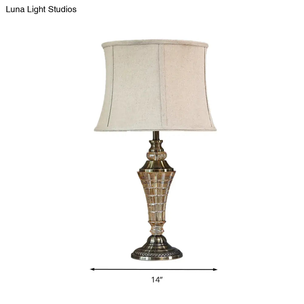 Stylish Beige Bedroom Table Lamp - Rustic Night Light With Tapered Fabric Shade