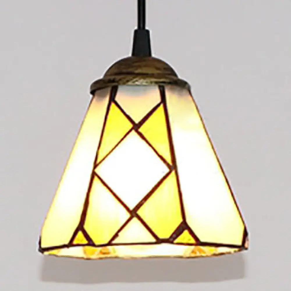 Stylish Beige Stained Glass Tiffany-Style Hanging Lamp - Ideal For Bedroom