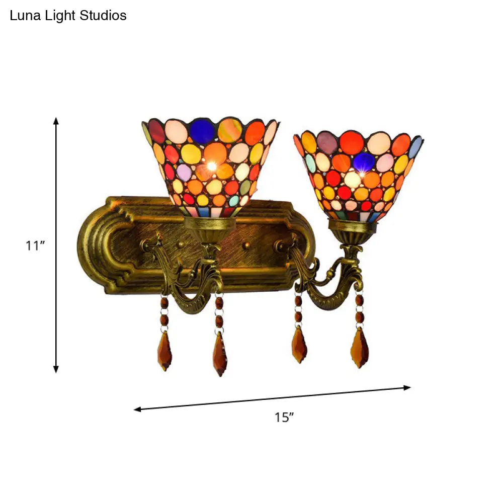 Stylish Bell Wall Mounted 2-Light Handcrafted Stained Glass Tiffany Sconce Lamp - Dots Design In