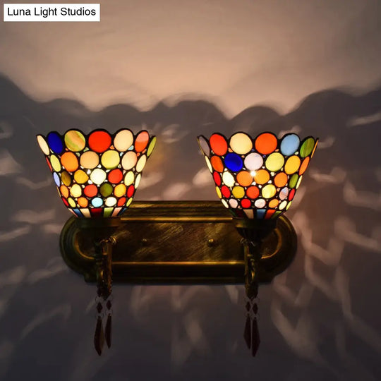 Stylish Bell Wall Mounted 2-Light Handcrafted Stained Glass Tiffany Sconce Lamp - Dots Design In