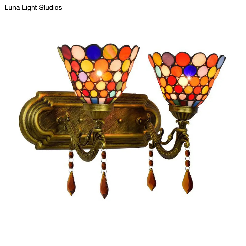 Stylish Bell Wall Mounted 2-Light Handcrafted Stained Glass Tiffany Sconce Lamp - Dots Design In