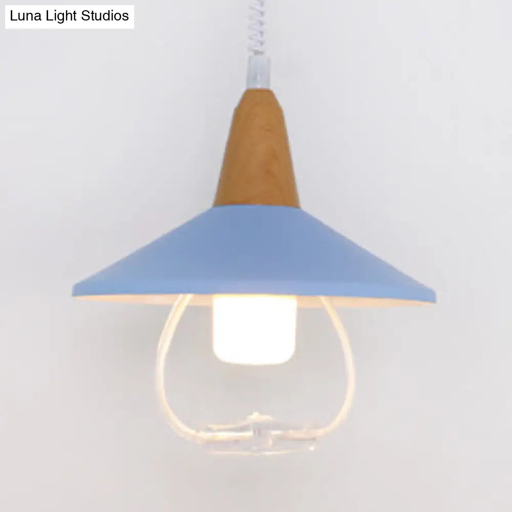 Conic Shade Hanging Lamp - Black/Blue Macaron Metal Pendant Light For Dining Tables Blue