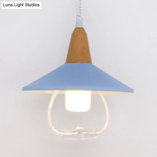 Conic Shade Hanging Lamp - Black/Blue Macaron Metal Pendant Light For Dining Tables Blue