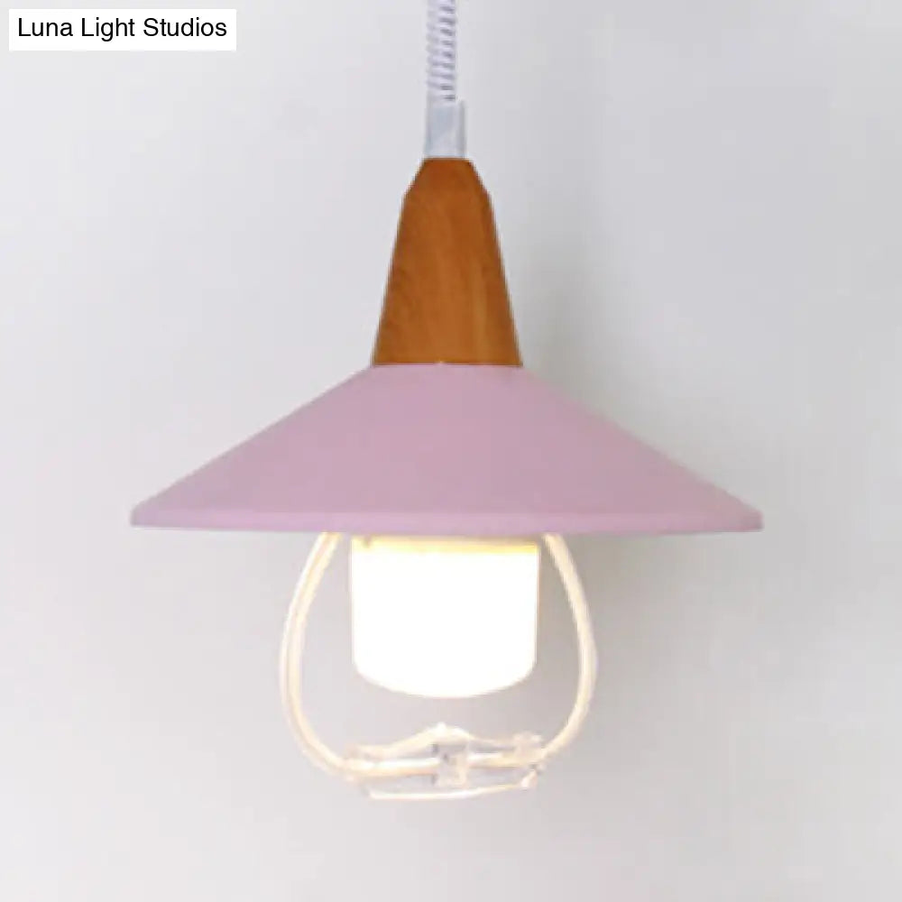 Conic Shade Hanging Lamp - Black/Blue Macaron Metal Pendant Light For Dining Tables Pink