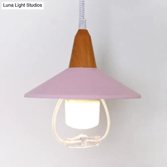 Conic Shade Hanging Lamp - Black/Blue Macaron Metal Pendant Light For Dining Tables Pink