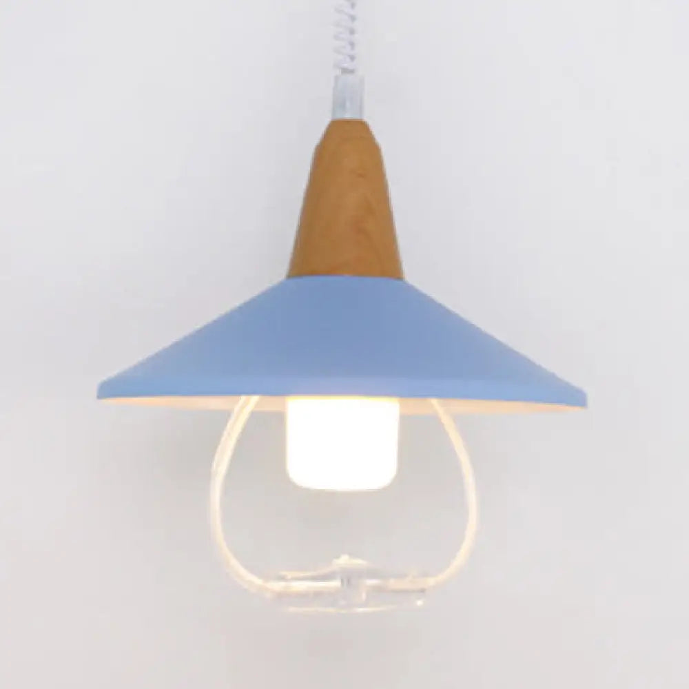 Stylish Black/Blue Conic Shade Hanging Lamp: Macaron-Inspired Metal Pendant Light For Dining Table