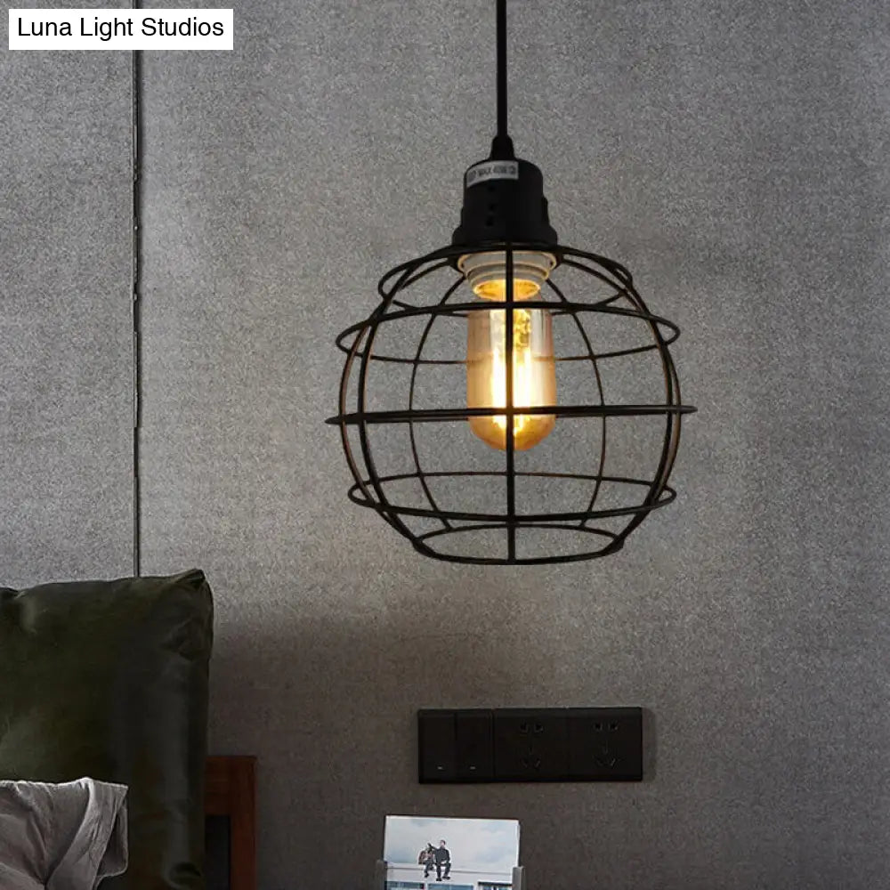 Nautical Style Metal Pendant Lamp With Black Global Shade - Perfect For Balcony Hanging