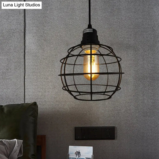 Nautical Style Metal Pendant Lamp With Black Global Shade - Perfect For Balcony Hanging