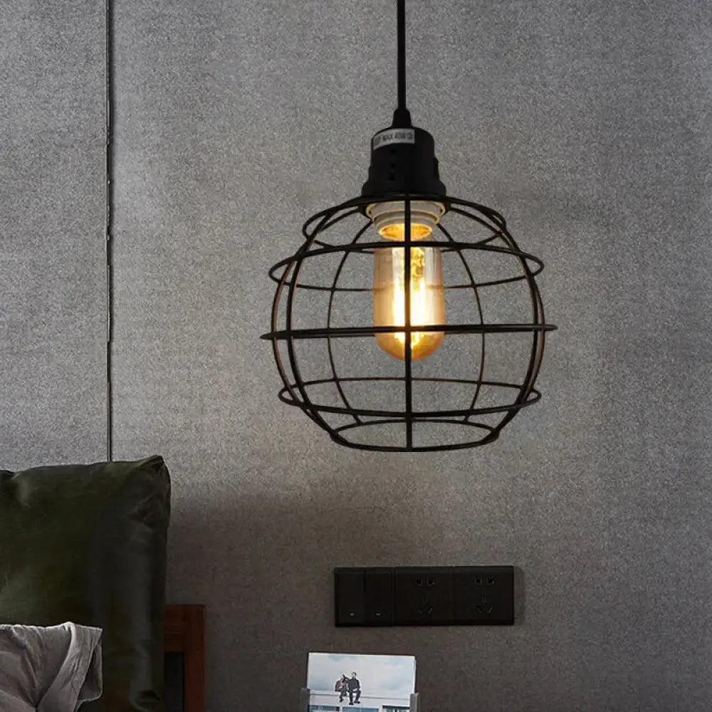 Stylish Black Metal Pendant Lamp With Global Shade - Perfect For Nautical Themes & Balcony Lighting