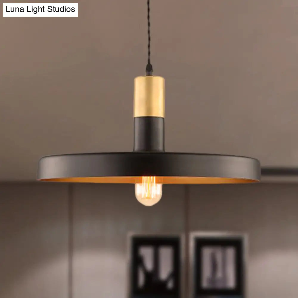 Contemporary Black Round Pendant Light With Metal Shade - Ideal For Dining Room Ceilings