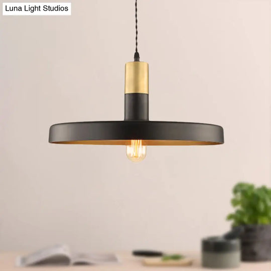 Contemporary Black Round Pendant Light With Metal Shade - Ideal For Dining Room Ceilings