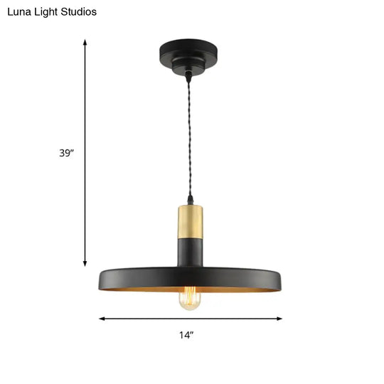 Contemporary Black Round Pendant Light With Metal Shade - Ideal For Dining Room Ceilings