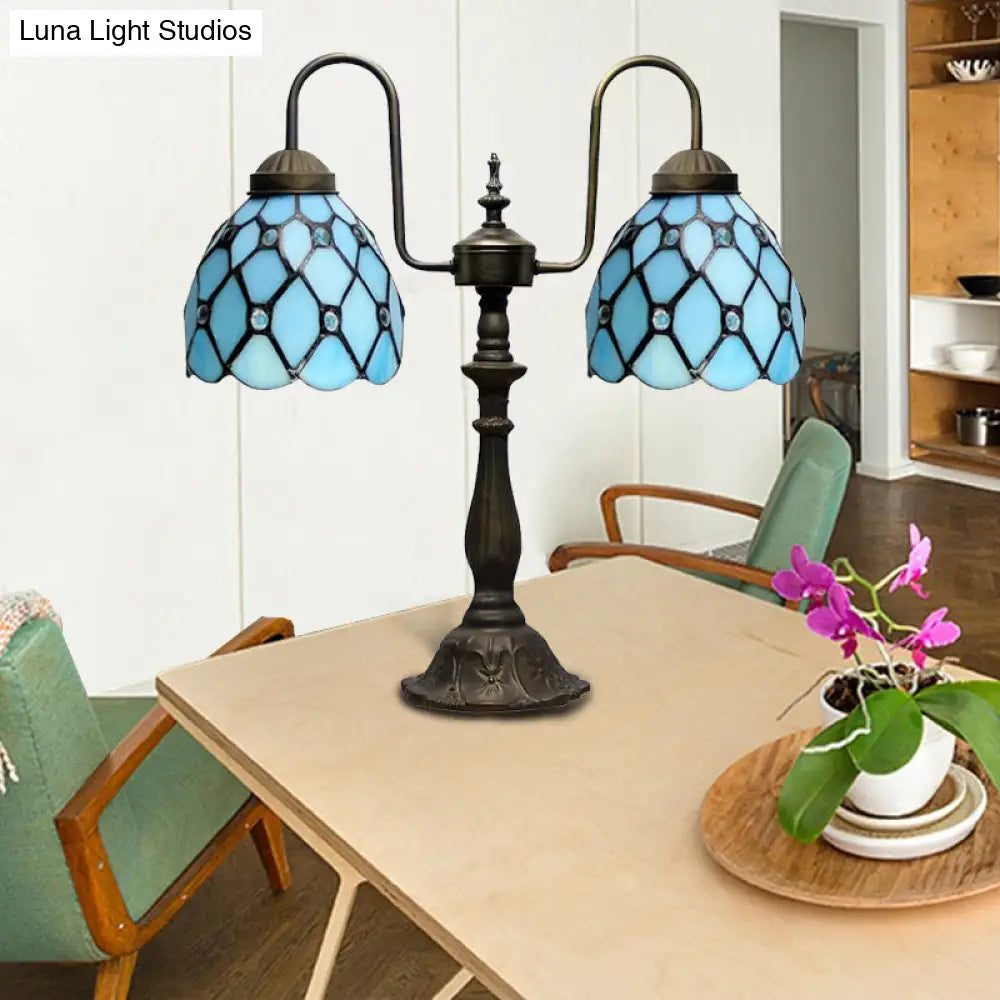 Stylish Blue Beaded Book Light: Tiffany-Inspired Hanging Lamp With Dome Shade