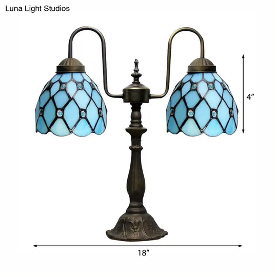 Stylish Blue Beaded Book Light: Tiffany-Inspired Hanging Lamp With Dome Shade