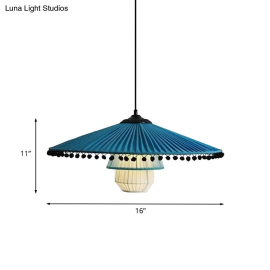 Stylish Blue Flare Pendant Lamp - Modern 1-Head Ceiling Light With Bead Droplet