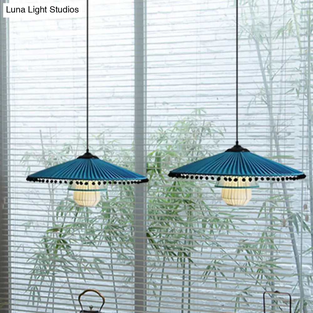 Stylish Blue Flare Pendant Lamp - Modern 1-Head Ceiling Light With Bead Droplet