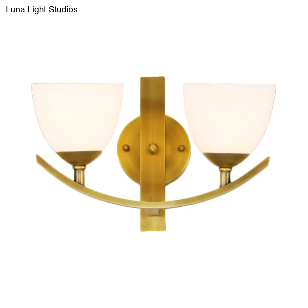 Stylish Brass 1/2-Light Wall Sconce Lamp With Frosted Glass Bowl Shade Modern Light For Bedroom