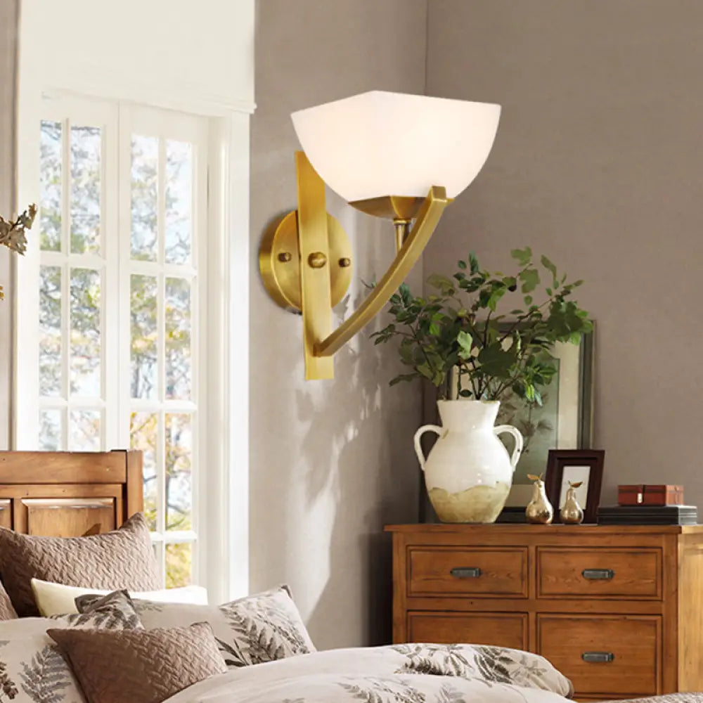 Stylish Brass 1/2-Light Wall Sconce Lamp With Frosted Glass Bowl Shade Modern Light For Bedroom 1 /