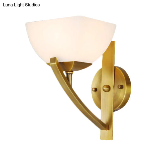 Stylish Brass 1/2-Light Wall Sconce Lamp With Frosted Glass Bowl Shade Modern Light For Bedroom