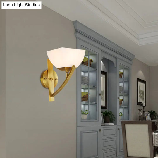 Stylish Brass 1/2-Light Wall Sconce Lamp With Frosted Glass Bowl Shade Modern Light For Bedroom