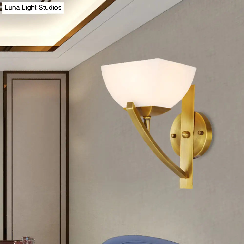 Stylish Brass 1/2-Light Wall Sconce Lamp With Frosted Glass Bowl Shade Modern Light For Bedroom