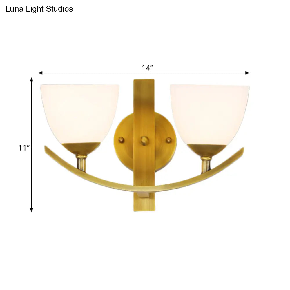 Stylish Brass 1/2-Light Wall Sconce Lamp With Frosted Glass Bowl Shade Modern Light For Bedroom