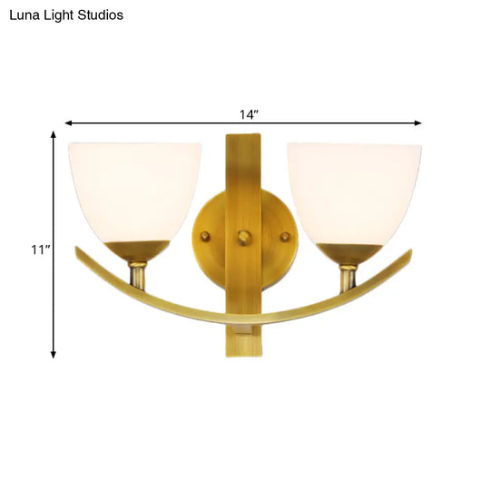 Stylish Brass 1/2-Light Wall Sconce Lamp With Frosted Glass Bowl Shade Modern Light For Bedroom