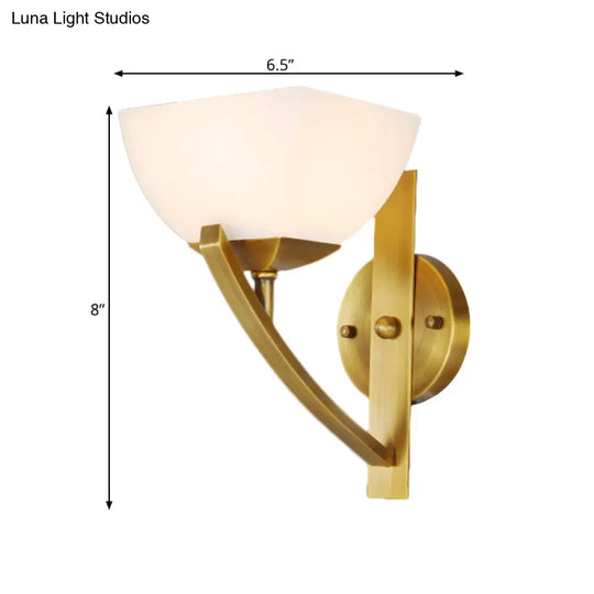 Stylish Brass 1/2-Light Wall Sconce Lamp With Frosted Glass Bowl Shade Modern Light For Bedroom