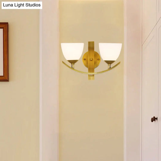 Stylish Brass 1/2-Light Wall Sconce Lamp With Frosted Glass Bowl Shade Modern Light For Bedroom