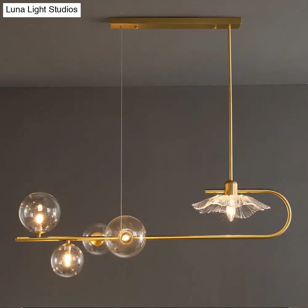 Stylish Brass Finish Postmodern Suspension Lamp With Glass Shade - Creative Island Light Featuring