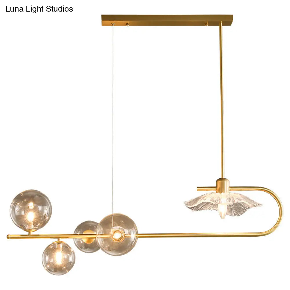 Stylish Brass Finish Postmodern Suspension Lamp With Glass Shade - Creative Island Light Featuring