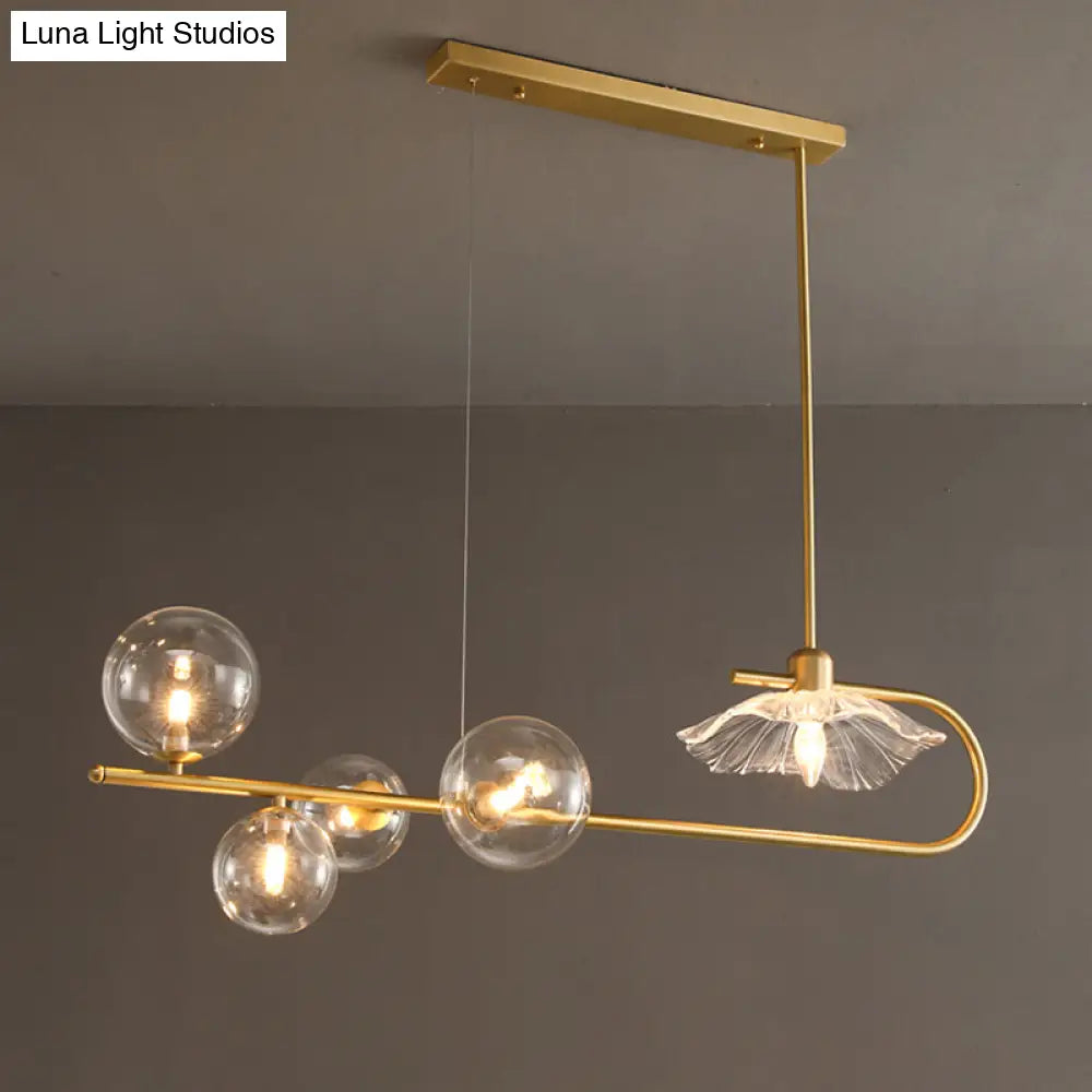 Stylish Brass Finish Postmodern Suspension Lamp With Glass Shade - Creative Island Light Featuring