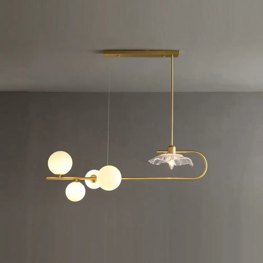 Stylish Brass Finish Postmodern Suspension Lamp With Glass Shade - Creative Island Light Featuring