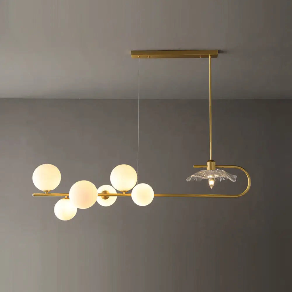 Stylish Brass Finish Postmodern Suspension Lamp With Glass Shade - Creative Island Light Featuring