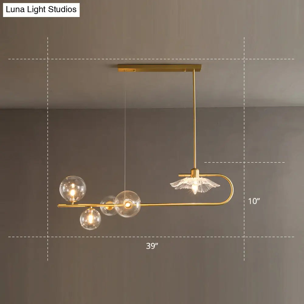 Stylish Brass Finish Postmodern Suspension Lamp With Glass Shade - Creative Island Light Featuring