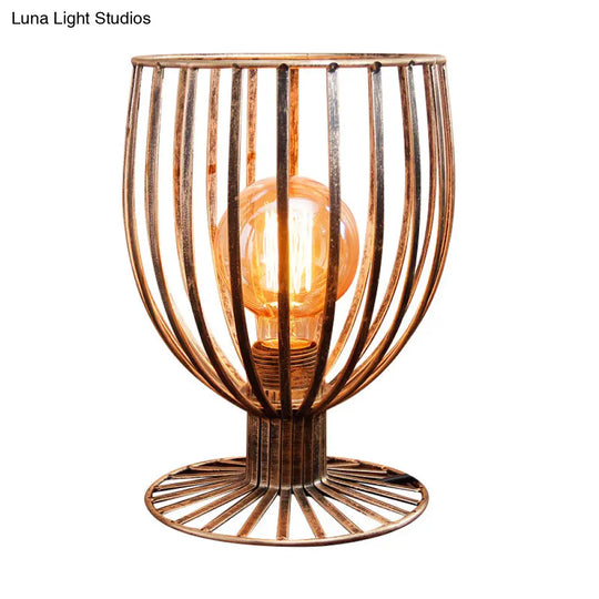 Stylish Bronze/Black Farmhouse Table Lamp With Wrought Iron Wine Glass Cage Shade