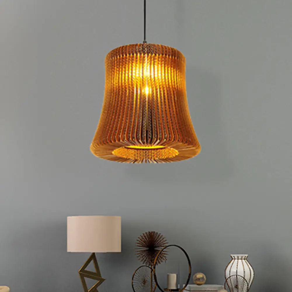 Stylish Brown Asian Dining Room Pendant Lighting - Ceiling Fixture With Cylinder Shade 1 Bulb