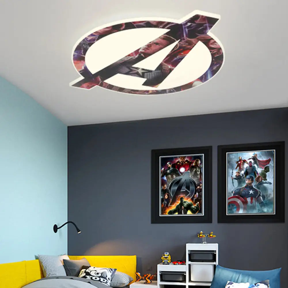 Stylish Cartoon Round Led Flush Mount Ceiling Lamp With A-Shaped Pattern For Bedroom In White