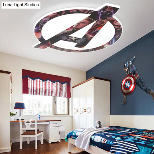 Stylish Cartoon Round Led Flush Mount Ceiling Lamp With A-Shaped Pattern For Bedroom In White